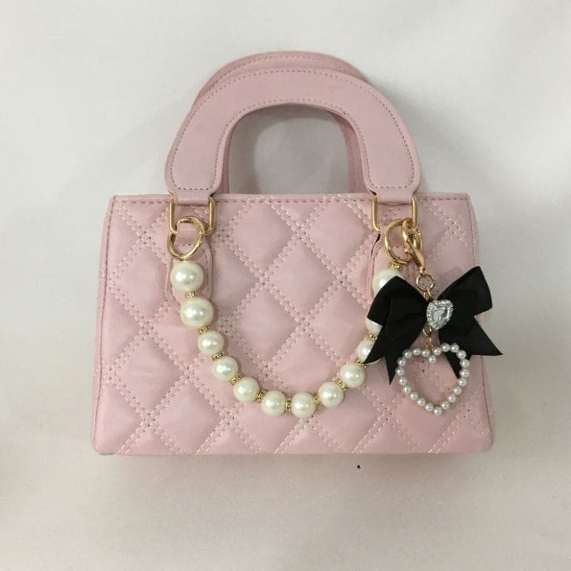 Sweet Bowknot Pearl Heart Handbag - Lovesickdoe - pink