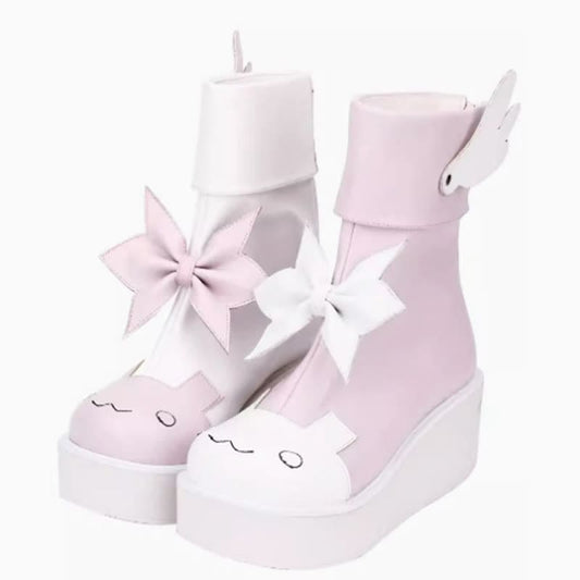 Sweet Bunny Bow Knot Platform Lolita Shoes - Pink / 35