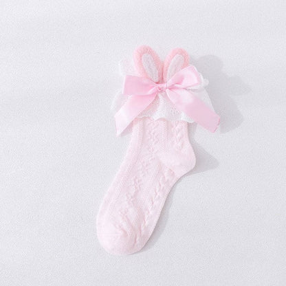 Sweet Bunny Ears Bow Ankle Socks - Pink A / One size