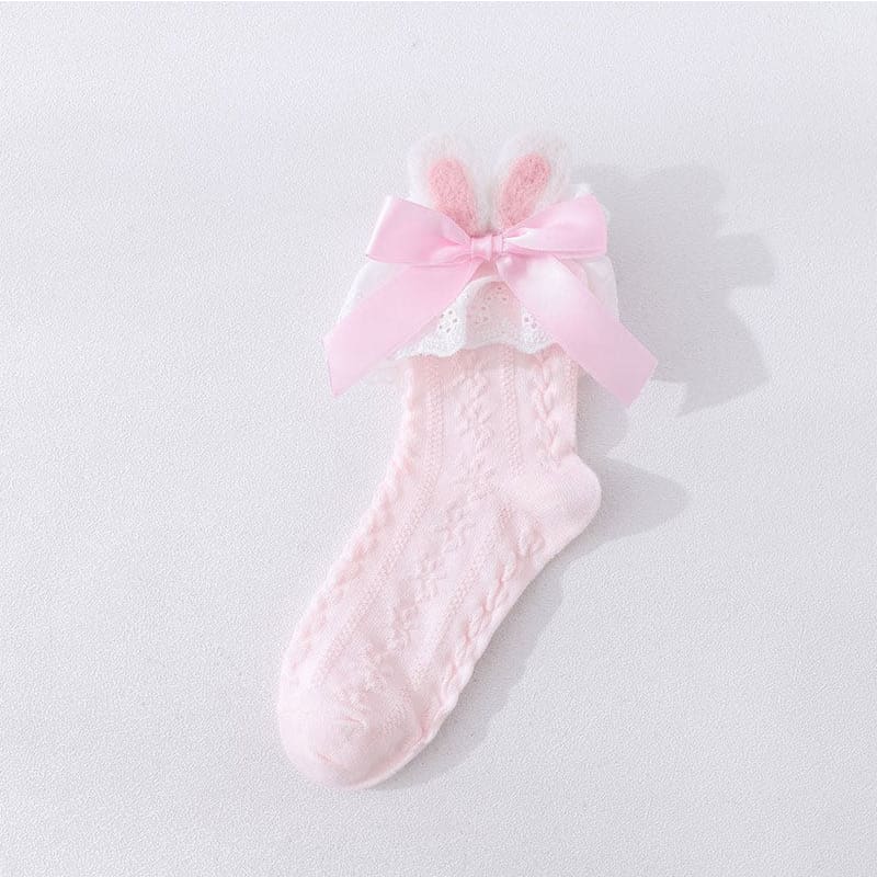 Sweet Bunny Ears Bow Ankle Socks - Pink B / One size