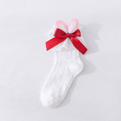 Sweet Bunny Ears Bow Ankle Socks - White B / One size