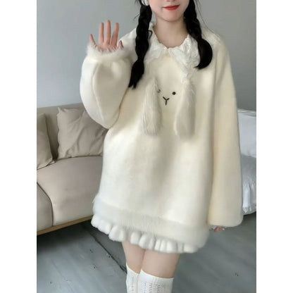 Sweet Bunny Loose Knitted Sweater - Sweater / S 42.5-47.5 kg