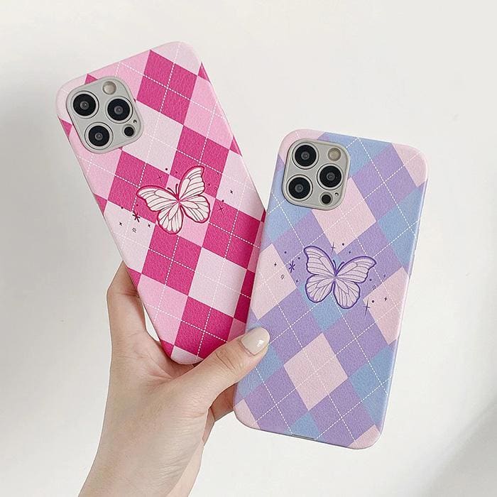 Sweet Butterfly Argyle Phone Case - IPhone Case