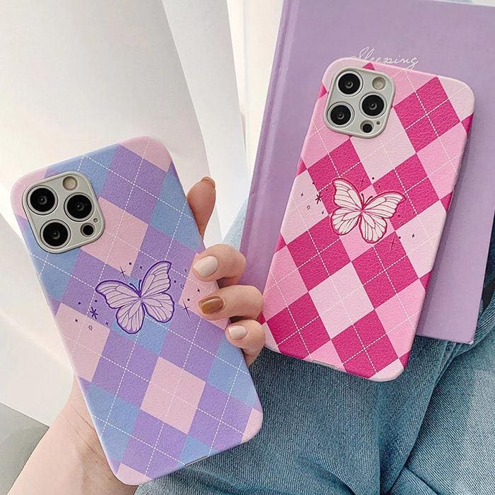 Sweet Butterfly Argyle Phone Case - IPhone Case