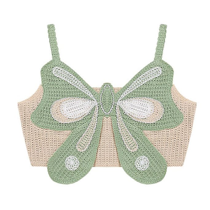 Sweet Butterfly Crochet Top - S / Sage green - Tops