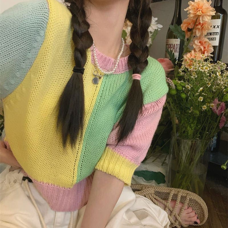 Sweet Candy Knit Top - Free Size / Pastel - Tops
