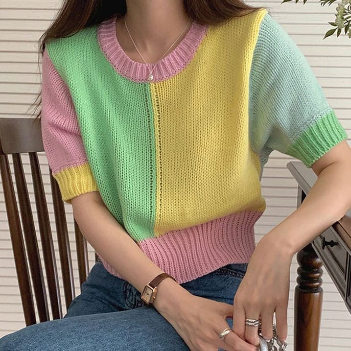 Sweet Candy Knit Top - Free Size / Pastel - Tops