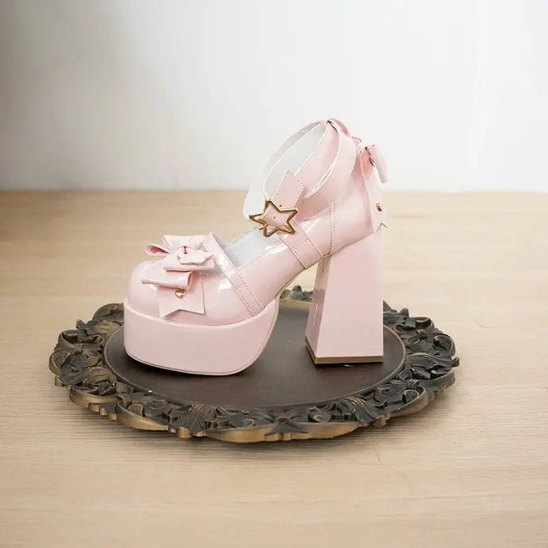 Kawaii Aesthetic Y2K Cute Fairy Bow Round Toe Lolita High Heels MK Kawaii Store