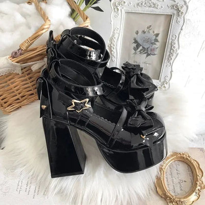 Kawaii Aesthetic Y2K Cute Fairy Bow Round Toe Lolita High Heels MK Kawaii Store