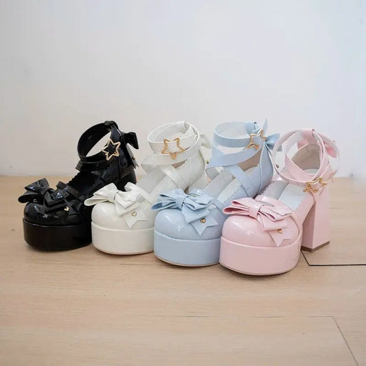 Kawaii Aesthetic Y2K Cute Fairy Bow Round Toe Lolita High Heels MK Kawaii Store