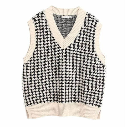 Sweet Check Vest - S / Black/cream - Sweaters