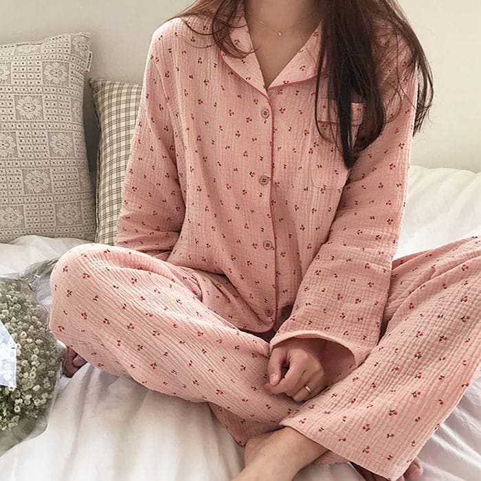 Sweet Cherry Pajama Set - S / Pink - Suits