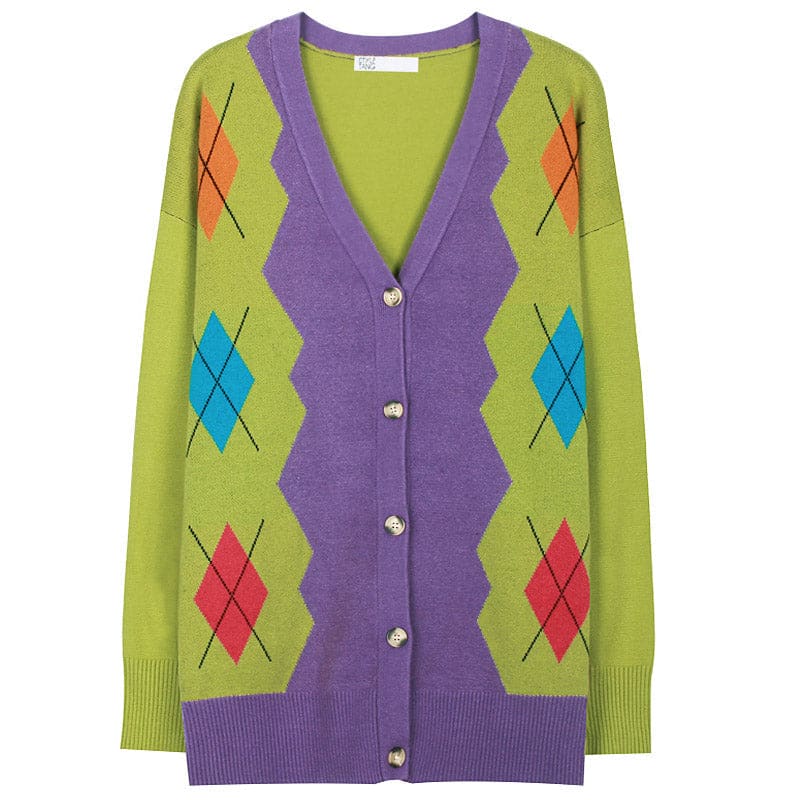 Sweet Colors Argyle Cardigan - Cardigan