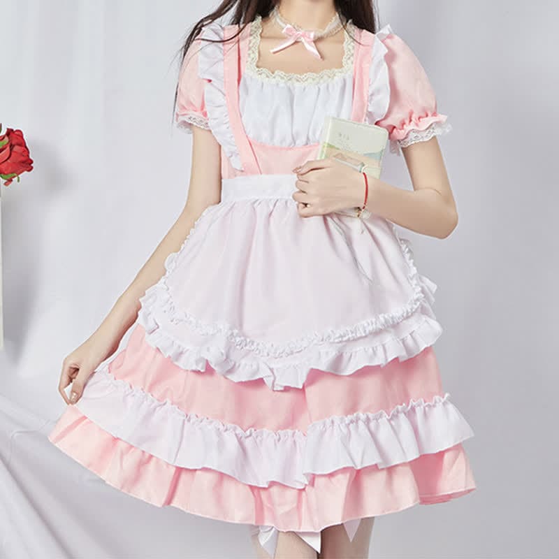 Sweet Cosplay Lace Ruffled Maid Lolita Dress Set