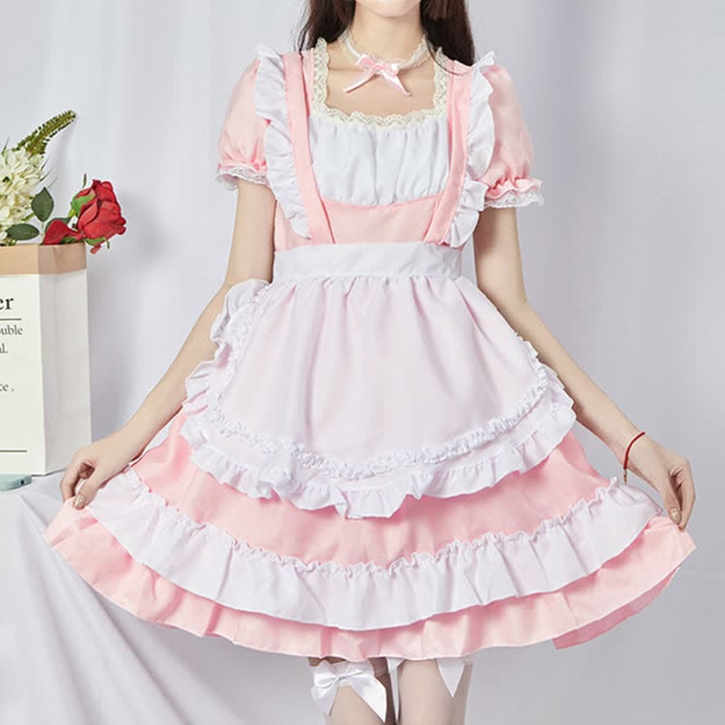 Sweet Cosplay Lace Ruffled Maid Lolita Dress Set