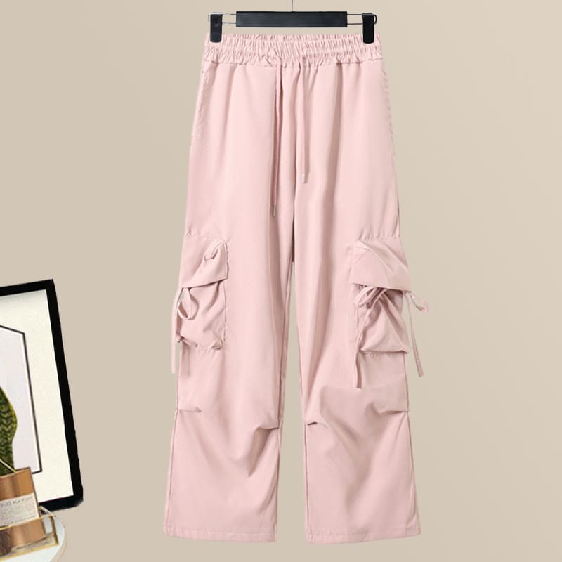 Sweet Crop Hoodie Pocketed Cargo Pants - Pink Pants / M