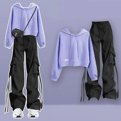 Sweet Crop Hoodie Pocketed Cargo Pants - Set B / M