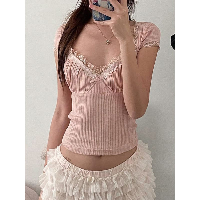 Sweet Cute Pink Lace Top SpreePicky