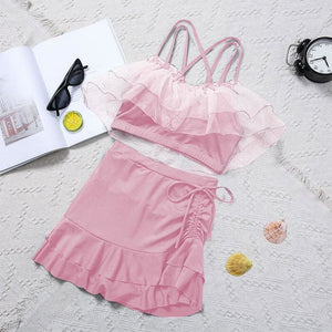 Sweet Cute Pink/Blue Gray Bow High Waist Swimsuit MM1123 - KawaiiMoriStore