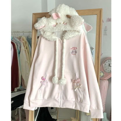 Sweet Embroidery Lamb sweater - Pink(thin) / M