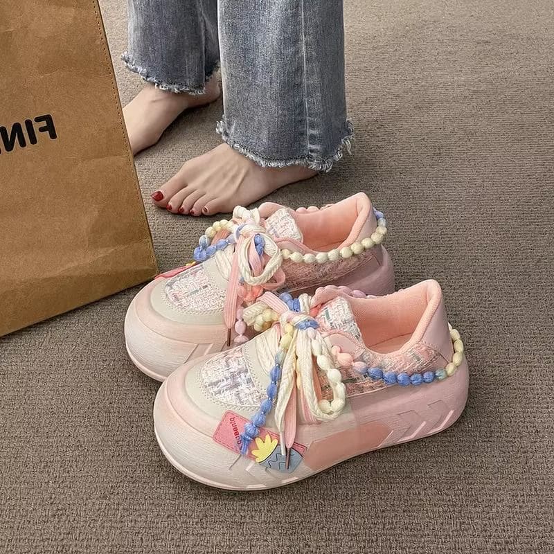 Sweet Fashion Purple with Chain Sneakers Shoes - Pink