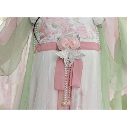 Sweet Floral Decor Mesh Dress Hanfu Costume