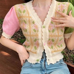 Sweet Floral Knit Top - Free Size / Pastel - Tops