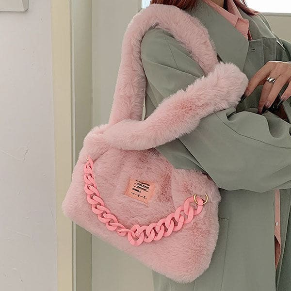 Sweet Fluffy Chain Shoulder Bag - Standart / Pink - Bags