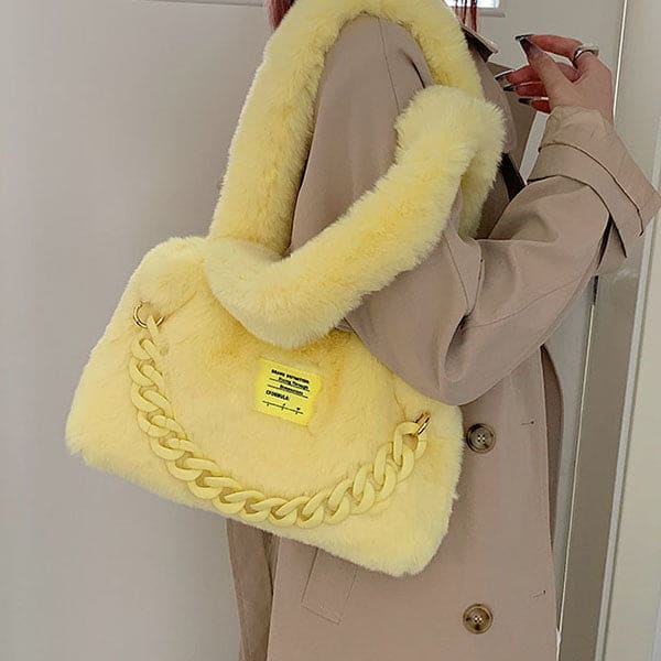 Sweet Fluffy Chain Shoulder Bag - Standart / Yellow - Bags