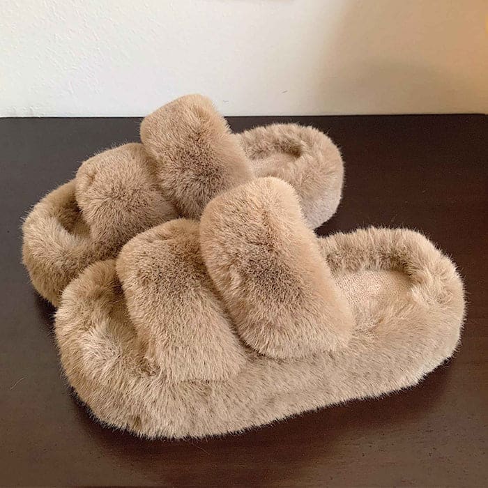 Sweet Fluffy Platform Slippers - EU35 (US5.0) / Brown