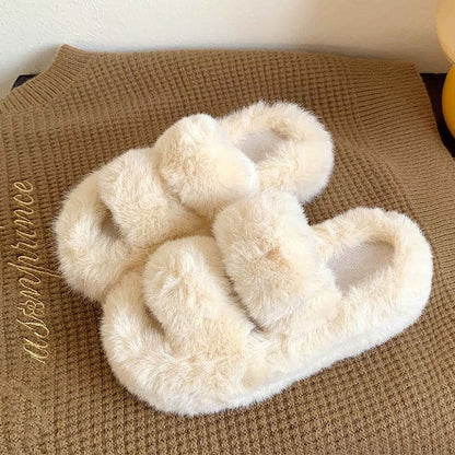 Sweet Fluffy Platform Slippers - EU35 (US5.0) / White