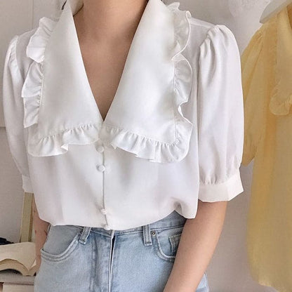 Sweet Frill Collar Blouse - S / White - Shirts