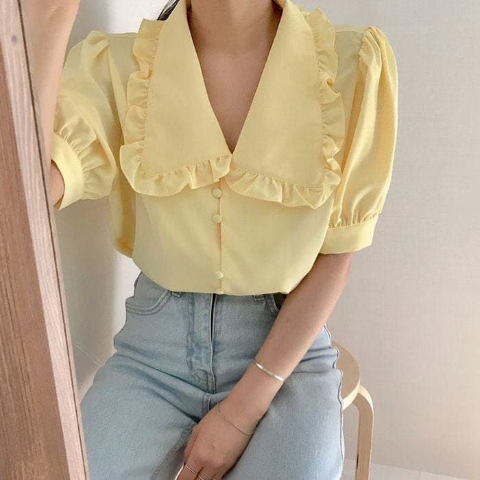 Sweet Frill Collar Blouse - S / Yellow - Shirts