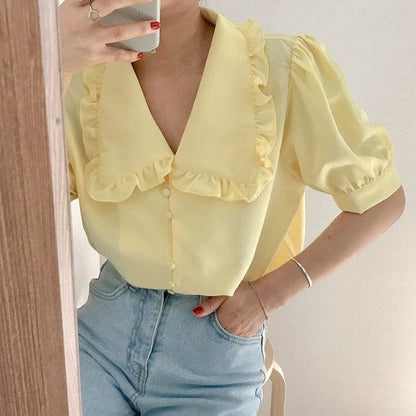 Sweet Frill Collar Blouse - Shirts