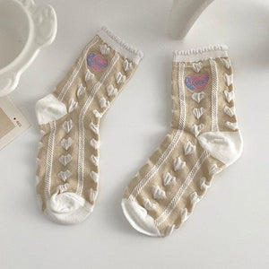 Sweet Heart Embroidery Socks - Socks