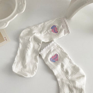 Sweet Heart Embroidery Socks - White - Socks