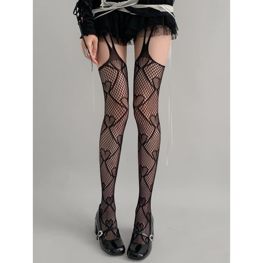 Sweet Heart Suspender Tights - Black - Tights