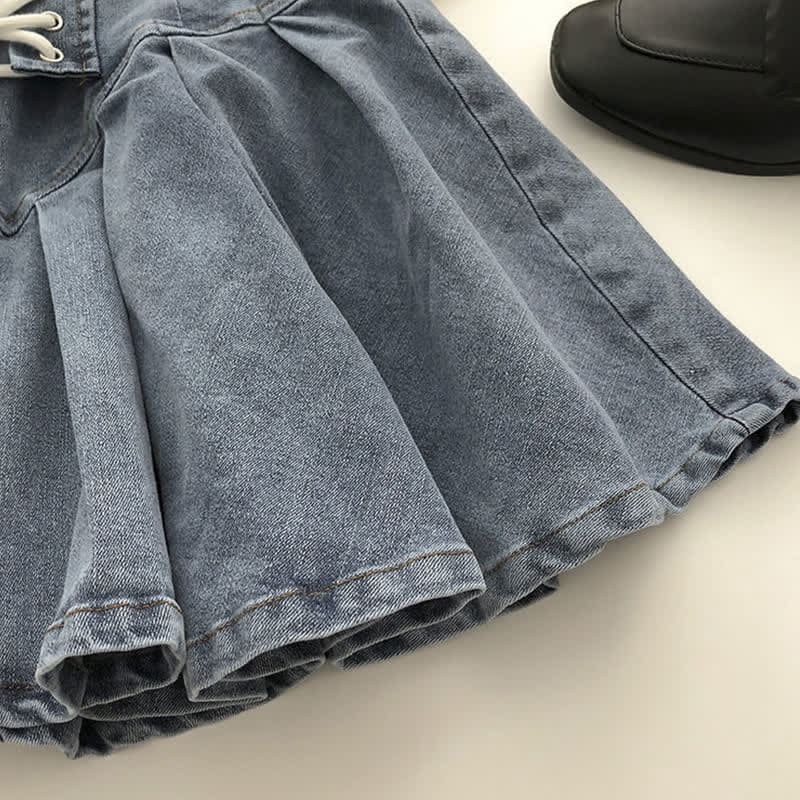 Sweet High Waist Lace Undershorts Lace-up Denim Skirt