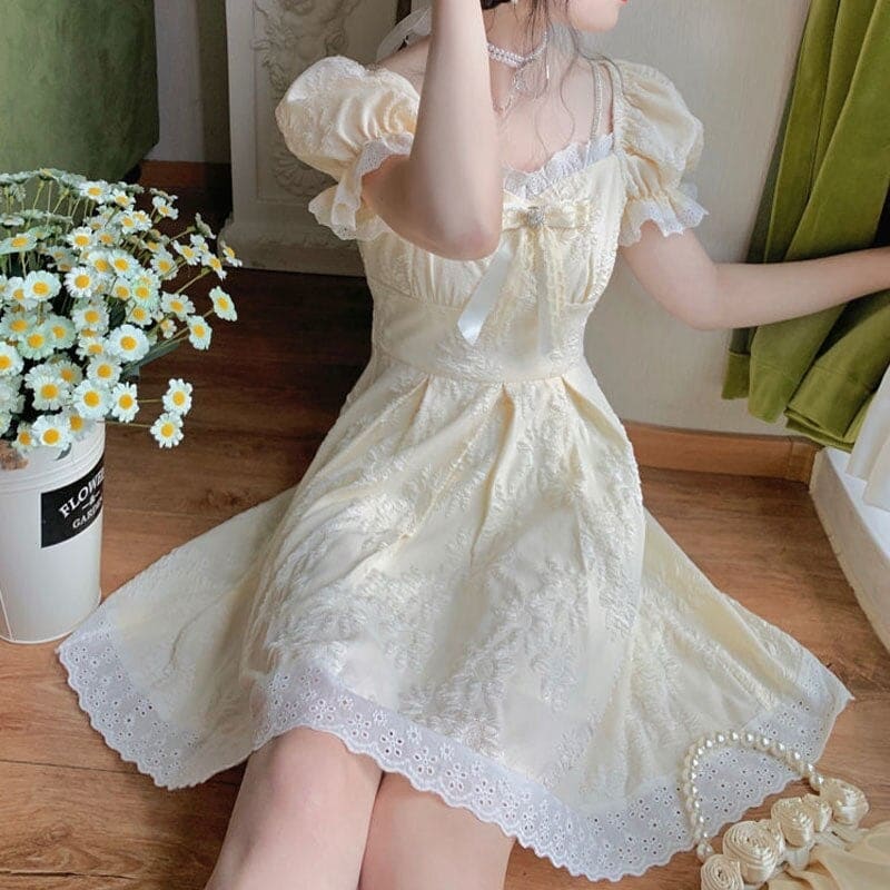 Sweet Kawaii Flower Bud Bowknot Lace Stitching Princess