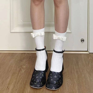 Sweet Knit Knotbow Socks - White with white bow - Stockings