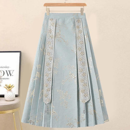 Sweet Knit Sweater Vintage Embroidery Pleated Skirt - Skirt