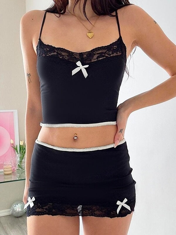 Sweet Lace Black Set - short sleeve tops