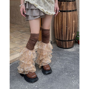 Sweet Layered Leg Warmers - Brown with apricot layers - leg