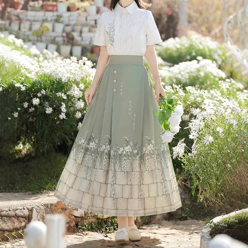 Sweet Leaf Print Shirt Flower Print Skirt