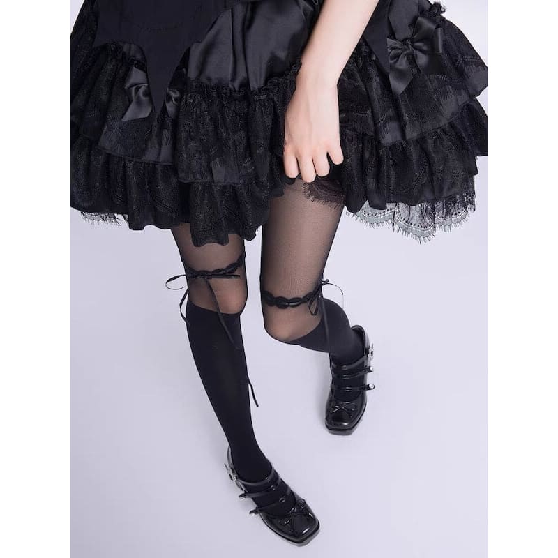 Sweet Lolita Ribbon Tights - Black - Tights