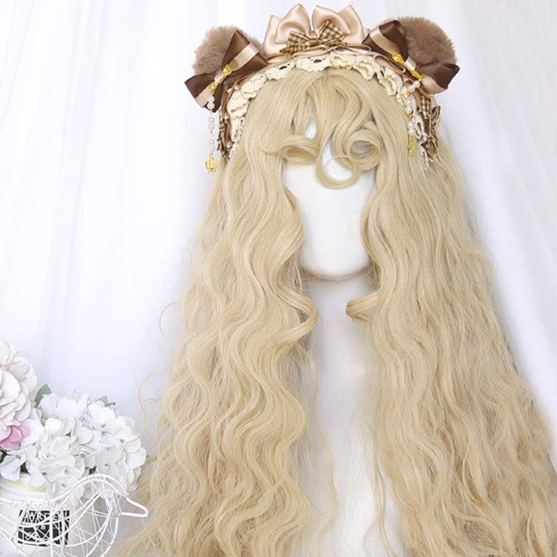 Sweet Long Curly Wig With Curly Bangs - Pink / One Size