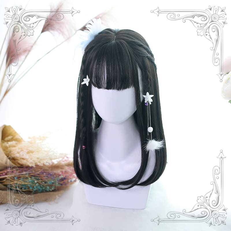 Sweet Long Hair Hime Cut Wig - Black A / One Size