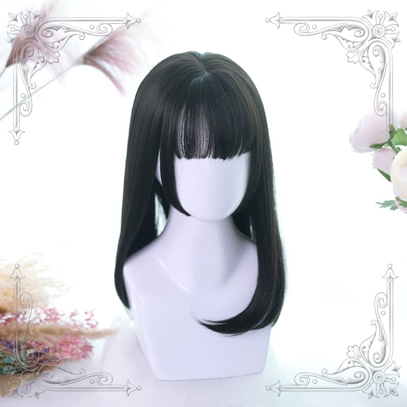 Sweet Long Hair Hime Cut Wig - Black B / One Size