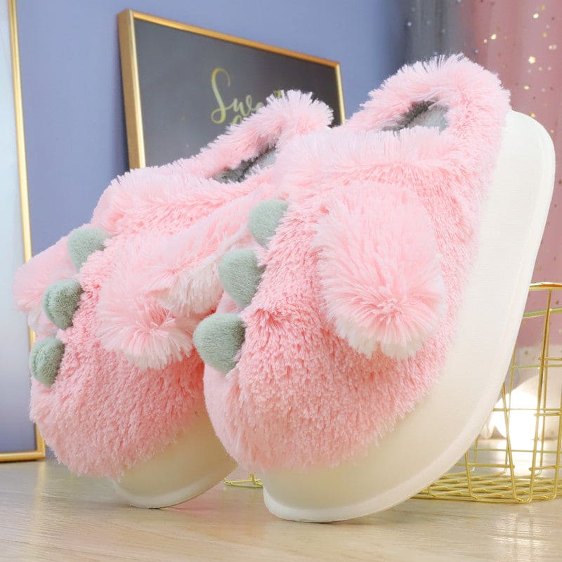 Sweet Pastel Dino Fluffy Slippers ON892 - Pink / 36-37 -