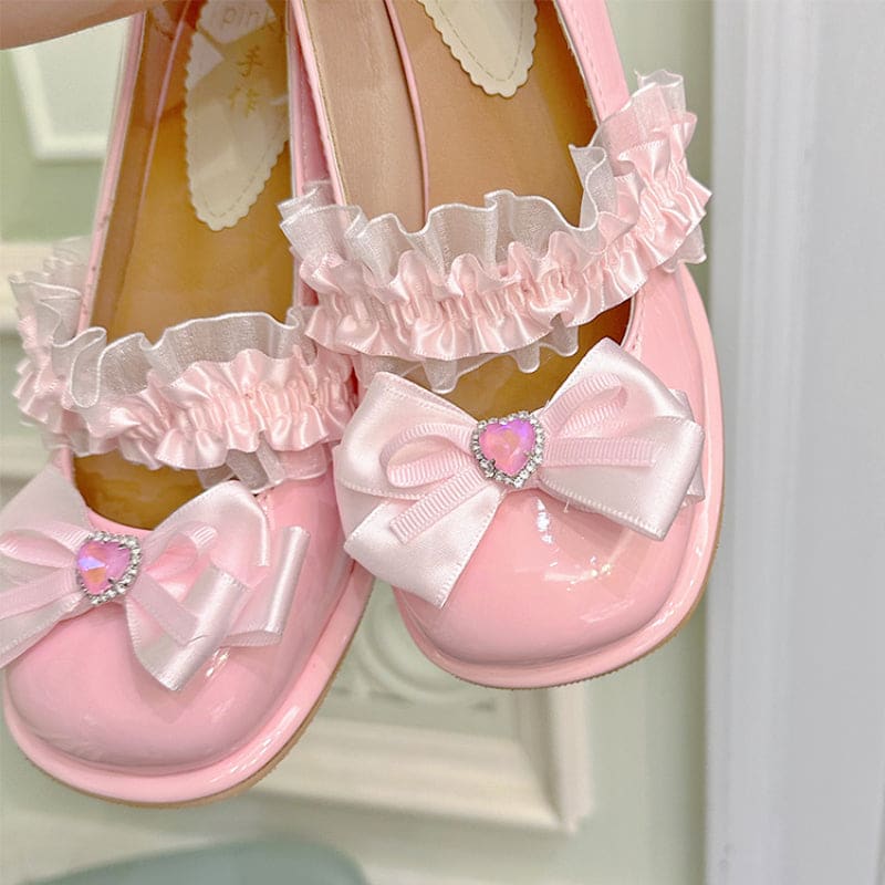 Sweet Peach Pink Bow Lace High Heels